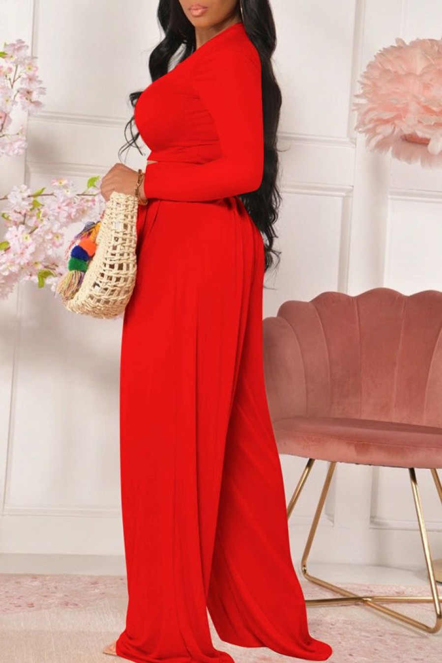 2-Pieces female | Casual Crew Neck Wide Leg Pants Two-Piece Set