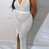 Dresses female | Fashion Sexy Lace Up Deep V Hollow Mesh Slit Dress