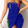 Dresses female | Colorful Print Irregular Bandeau Mini Dress