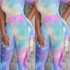 2-Pieces female | Fashion Tie Dye Ruffled Slim Two Piece Pant Suits