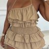 Jumpsuits & Rompers female | Layered Ruffle Mini Skort Dress Romper Khaki