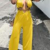 Jumpsuits & Rompers female | Sexy Halter Cutout Ruched Wide Leg Jumpsuit