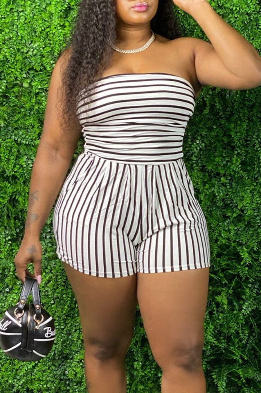 Jumpsuits & Rompers female | Sexy Striped Slim Fit Puls Size Bandeau Rompers