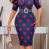 Dresses female | Bow Tie Polka Dot Ol Professional Pencil Dress