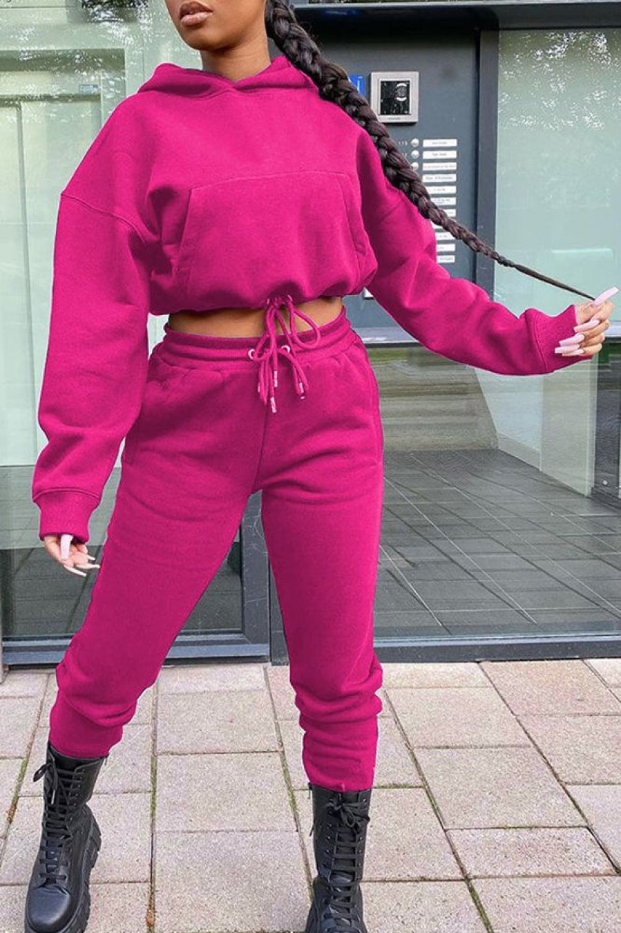 2-Pieces female | Casual Hooded Pocket Sweatshirt Trousers Two-Piece Set