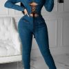 Jumpsuits & Rompers female | Sexy One Shoulder Strappy Denim Jumpsuit Blue