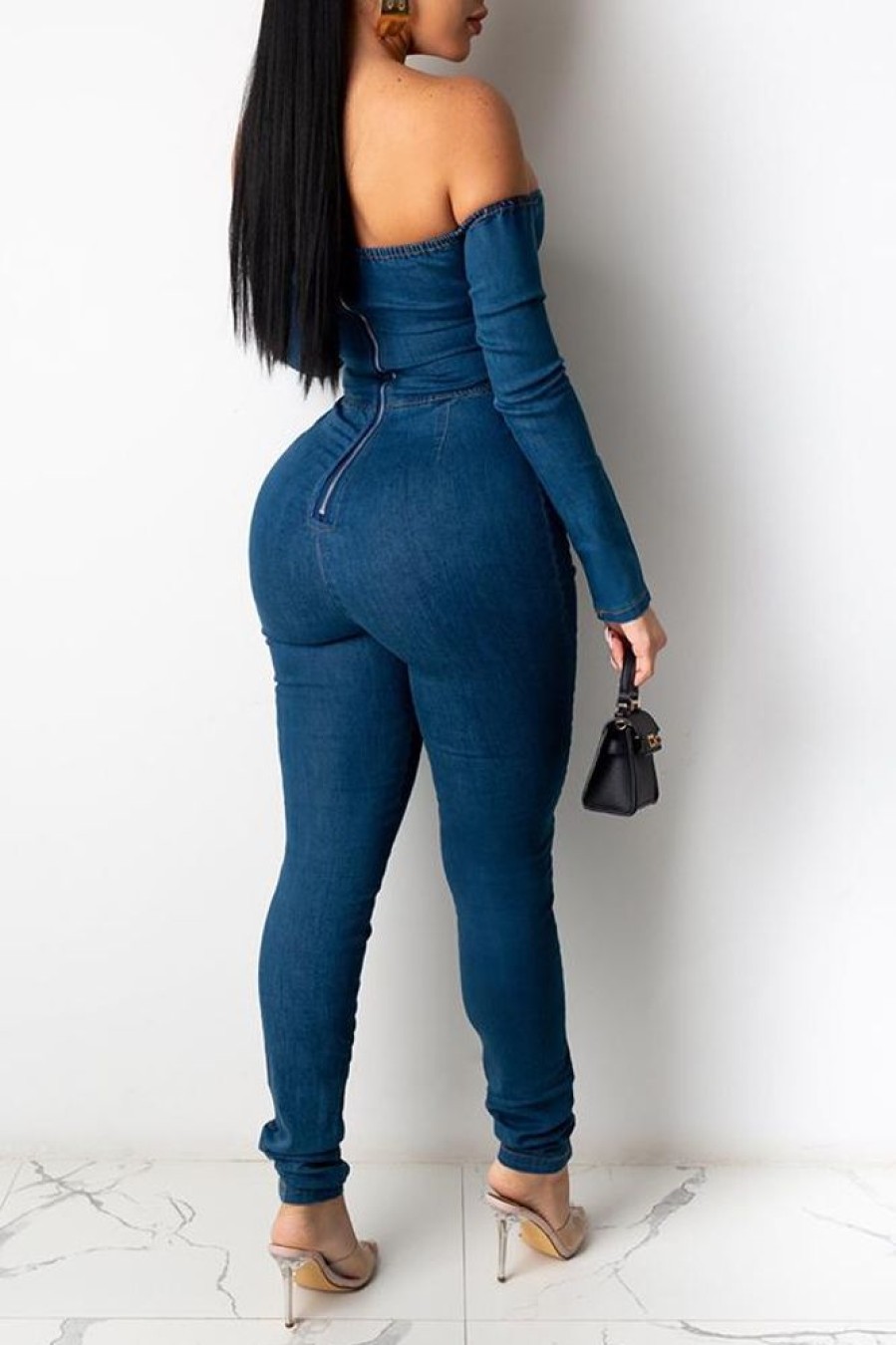 Jumpsuits & Rompers female | Sexy One Shoulder Strappy Denim Jumpsuit Blue