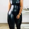 Jumpsuits & Rompers female | Plus Size Solid Tassel Stitched Leather Jumpsuit