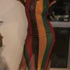 Dresses female | Sexy Mesh Hollow Striped Short Sleeve Dress Multicolor