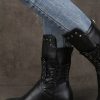 Accessories female | Vintage Faux Leather Studded Lace-Up Mid-Calf Casual Boots