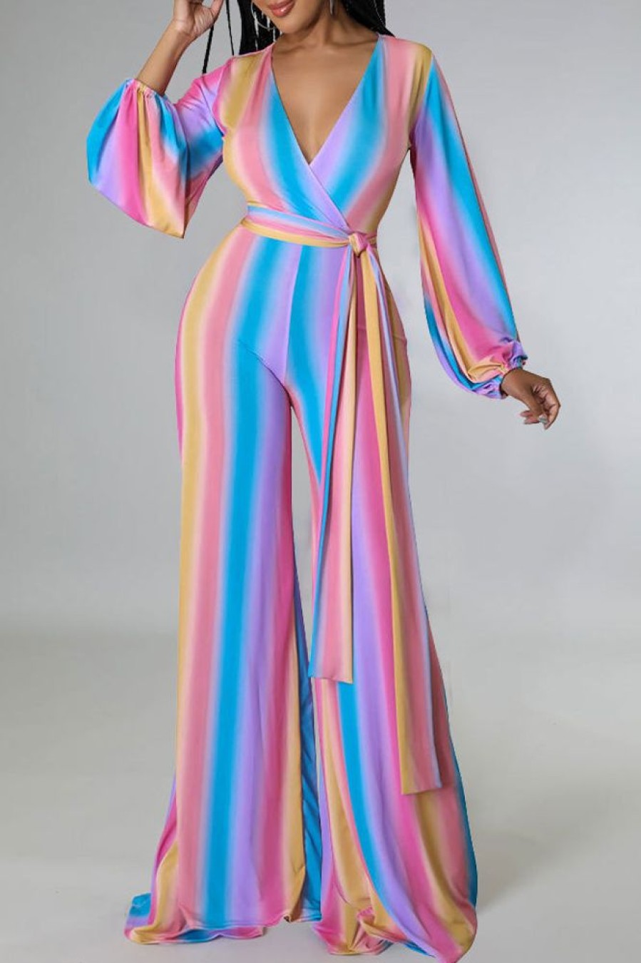 Jumpsuits & Rompers female | Casual Fashion Gradient Mopping High Waist Wide Leg Jumpsuit Multicolor