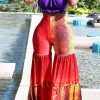 2-Pieces female | Sexy Casual Printed Wide Leg Strap Backless Suit Red