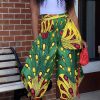 Bottoms female | Trendy Colorful Print High Waist Tie Harem Pants Green