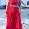 Jumpsuits & Rompers female | Fashion Solid Color Sleeveless Large Size One Piece Fla Pants Red