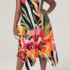 Dresses female | Elegant Commuter Print Sling Irregular Plus Size Dress Multicolor