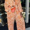 2-Pieces female | Casual Printed Long-Sleeved Shirt And Trousers Two-Piece Set Orange