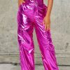 Bottoms female | Casual Hip-Hop Glossy Stretch Leather Multi-Pocket Trousers