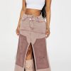 Bottoms female | Casual Stitching Brushed Irregular High Waist Slit Denim Skirt