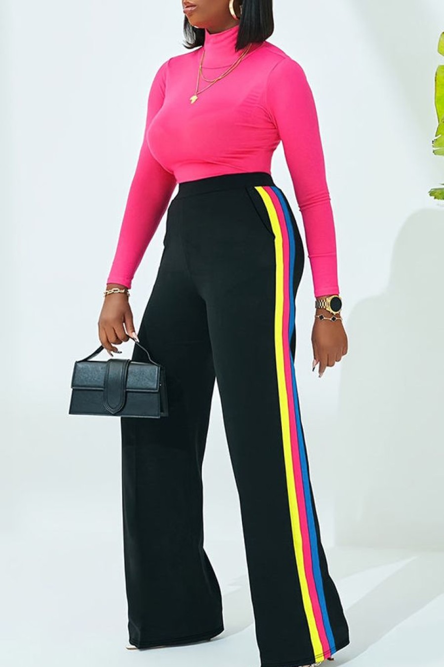 Bottoms female | Casual Color Block Side Stripe Trousers Black