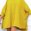 Dresses female | Casual Solid Color Batwing Sleeve Single Breasted Loose Mini Dress