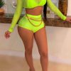 Swimwear female | Fashion Net Yarn Perspective Long Sleeve Two Piece Pant Suits Yellow