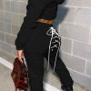 2-Pieces female | Casual Solid Lace Up Back Hoodie Pants Suit