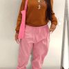 2-Pieces female | Cozy Smile Print Crew Neck Sweatshirt Pink Pants Set Brown