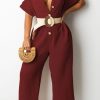 Jumpsuits & Rompers female | Cotton Blend Shirt Collar Single-Breasted Pocket Jumpsuit