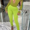 2-Pieces female | Sexy Hollow Stretch Tight Two Piece Pant Suits Green