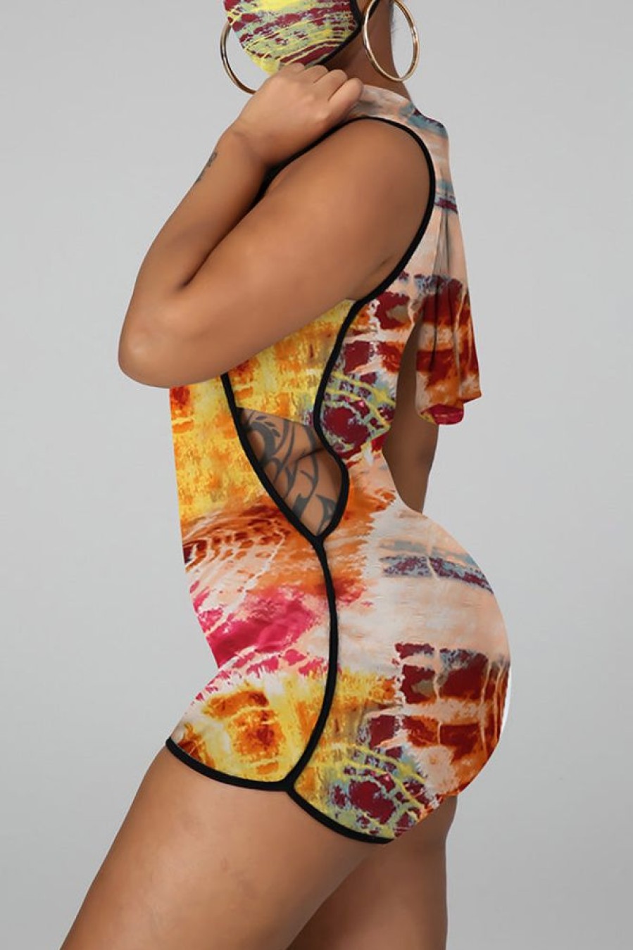 Jumpsuits & Rompers female | Fashion Printed Hooded Sleeveless Rompers