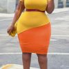 Dresses female | Fashion Color Matching Plus Size Short Sleeve Mini Dress