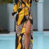 Dresses female | Retro All-Match Color Leopard Print Shirt Dress Yellow