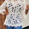 Tops & Outerwear female | Flower Hollow Out Plus Size Blouse White