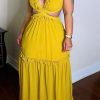 Dresses female | Sexy V-Neck Ruffled Cutout Long Dress