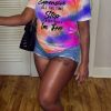 Tops & Outerwear female | Trendy Tie Dye Letter Print Short Sleeved T-Shirt