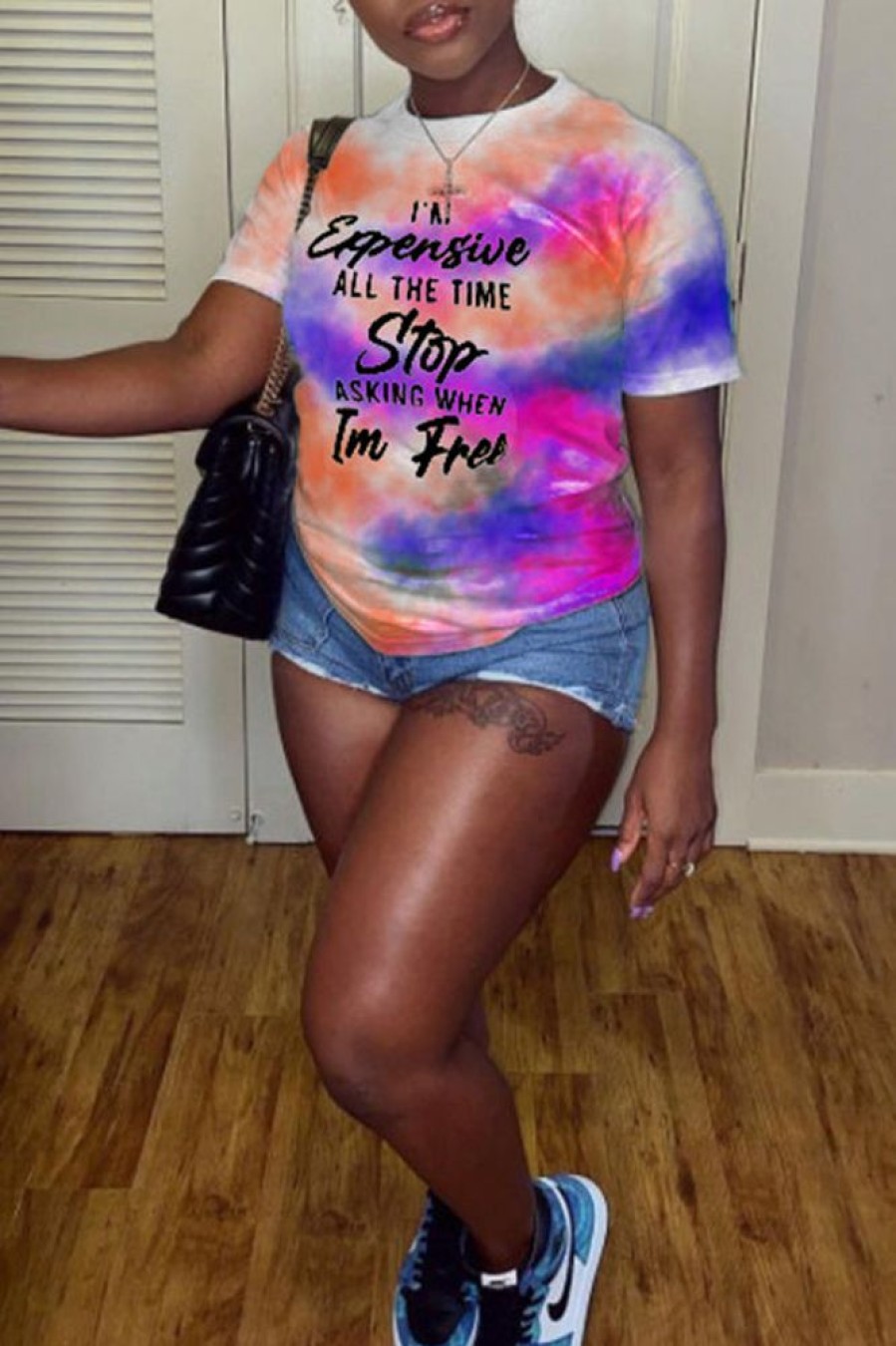 Tops & Outerwear female | Trendy Tie Dye Letter Print Short Sleeved T-Shirt