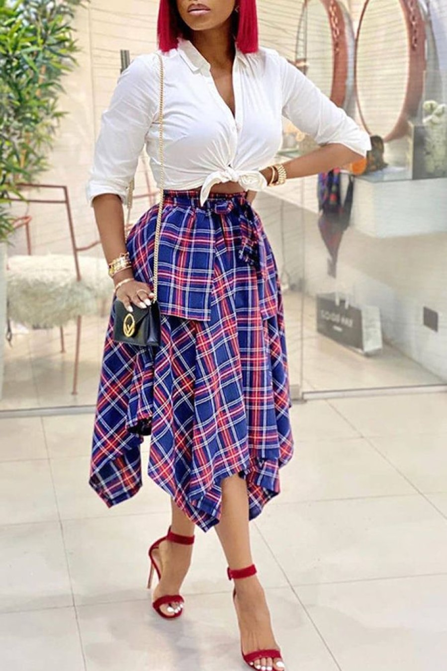 Bottoms female | Classic Fashion Pocket Plaid Casual All-Match Skirt Multicolor