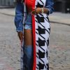 Tops & Outerwear female | Fashionable Houndstooth Patchwork Denim Sleeve Long Cardigan Jacket White