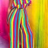 Jumpsuits & Rompers female | Fashionable Rainbow Stripe Lace-Up Wide Leg Jumpsuit Multicolor