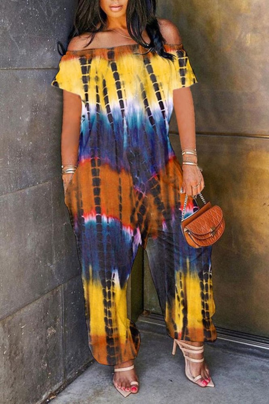 Jumpsuits & Rompers female | Off The Shoulder Tie Dye Jumpsuit