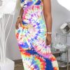 Dresses female | Fashion Tie-Dye Print Sleeveless Maxi Dress