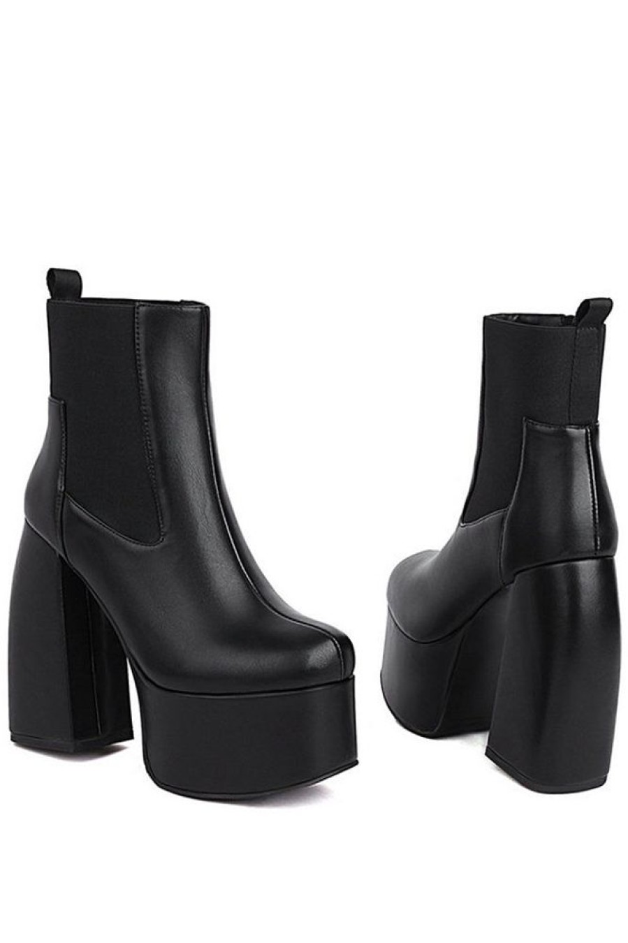 Accessories female | Trendy Imitation Leather Solid Color Platform High Heel Short Boots Black