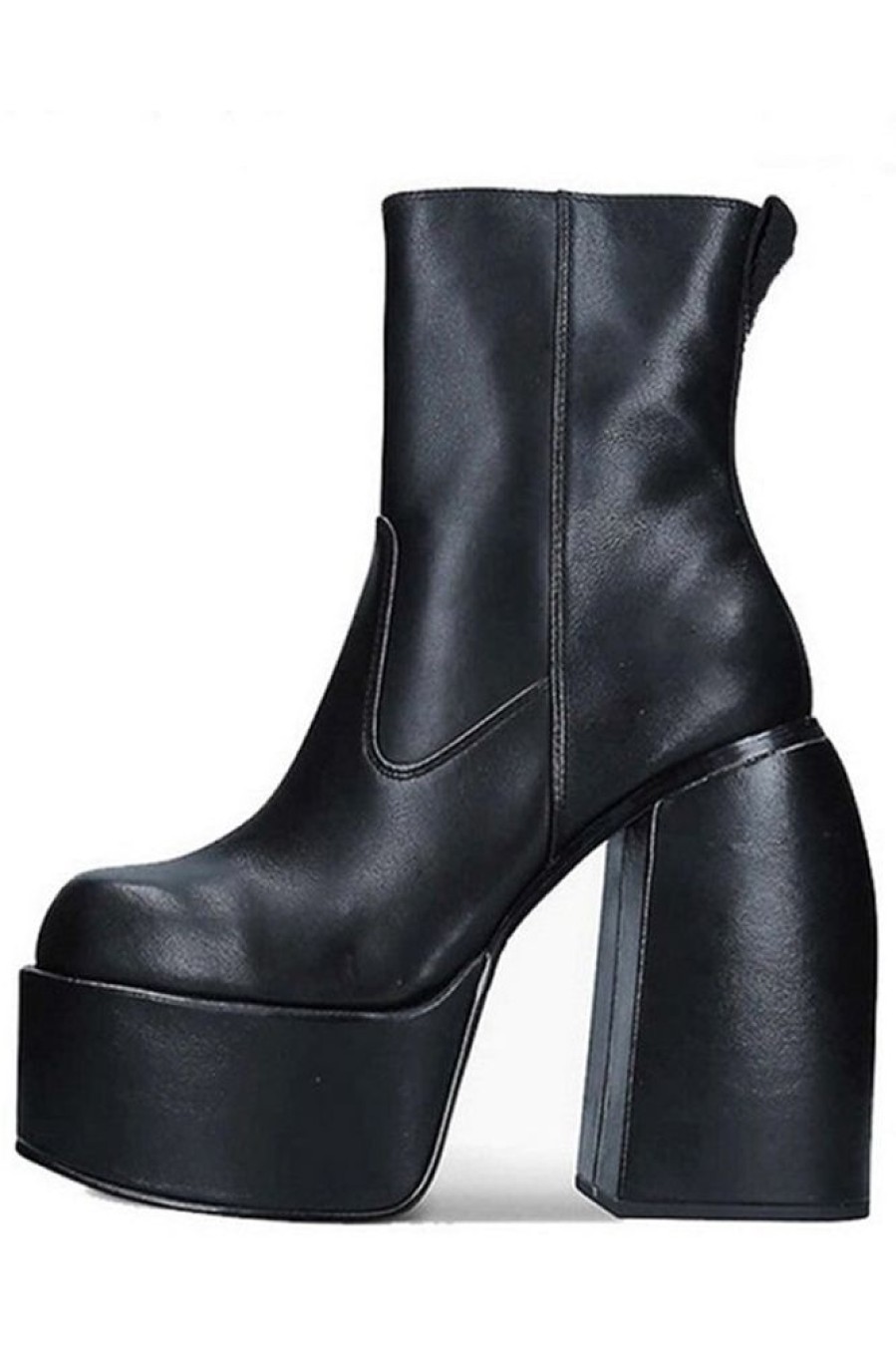 Accessories female | Trendy Imitation Leather Solid Color Platform High Heel Short Boots Black