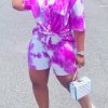 2-Pieces female | Plus Size Tie-Dye Pocket Shirt Top & Shorts Set