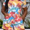 Jumpsuits & Rompers female | Plus Size Tie Dye Drawstring Pocket Romper