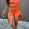 2-Pieces female | Pure Color Sleeveless Tasseled Two-Piece Set